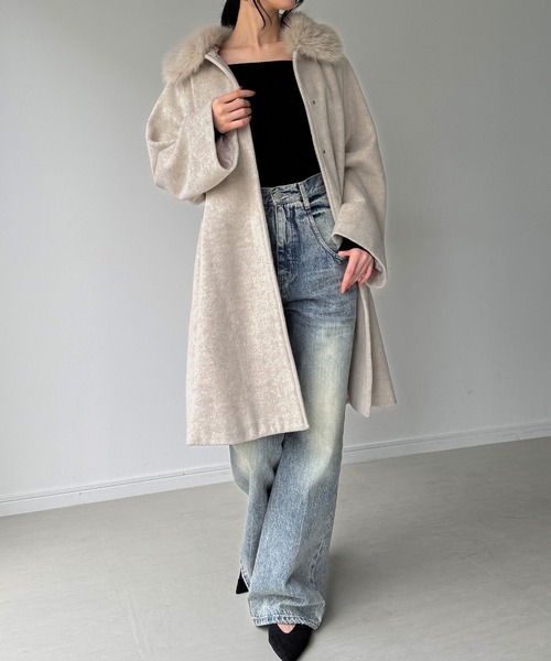 セール】【取り外し可能】フェイクファーカラーシャギーコート（ノー