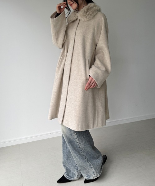 セール】【取り外し可能】フェイクファーカラーシャギーコート（ノー