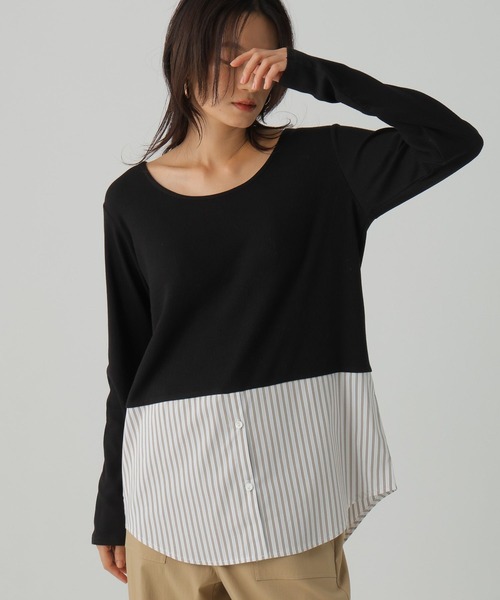 Elura（エルーラ）の「裾レイヤードアソートプルオーバー/593428（Tシャツ/カットソー・レディース・ホワイト/ブラック×ブルー/ブラック系その他・FREE）」の3枚目の写真