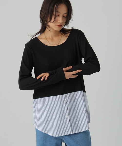 Elura（エルーラ）の「裾レイヤードアソートプルオーバー/593428（Tシャツ/カットソー・レディース・ホワイト/ブラック×ブルー/ブラック系その他・FREE）」の2枚目の写真