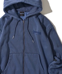 【THRASHER / スラッシャー】裏起毛ワンポイント刺繍 ピグメント加工 ジップアップパーカー