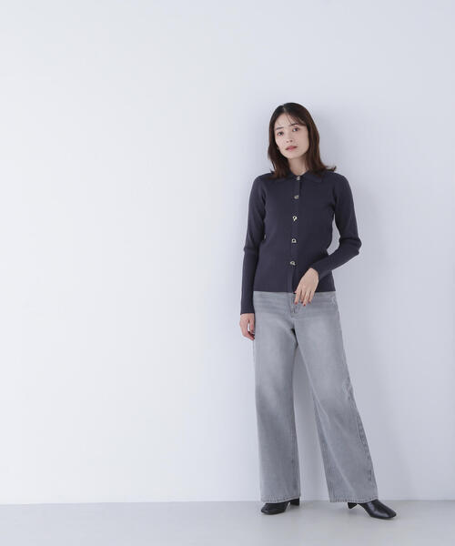 NATURAL BEAUTY BASIC(ナチュラルビューティーベーシック)の「◇ハトメボタンポロカラーニット(ニット/セーター・レディース・グリーン/チャコールグレー/オフホワイト・FREE)」の5枚目の写真