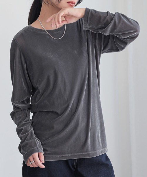 n'OrLABEL（ノアールレーベル）の「『シアーベロアカットソー』（Tシャツ/カットソー・レディース・ブラック/アイボリー/チャコール/ブラウン・2/1）」の6枚目の写真