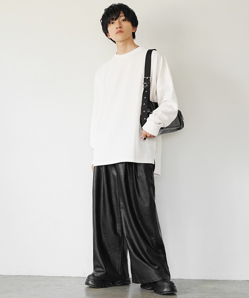MinoriTY（マイノリティ）の「【MinoriTY】ヴィンテージレザーダブルタックワイドスラックス バギーパンツ（スラックス・メンズ・ブラック・M/S/L）」の6枚目の写真