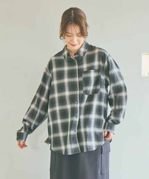 オンブレチェックオーバーサイズシャツ（シャツ/ブラウス）｜studio