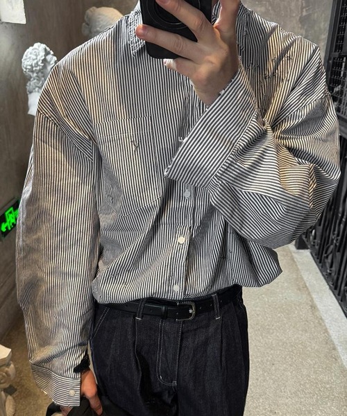 ASCLO（エジュクロ）の「【UNISEX】ASCLO／ダメージストライプシャツ（シャツ/ブラウス・メンズ・ブラック・FREE）」の5枚目の写真