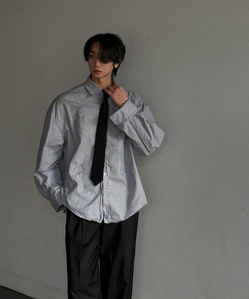 ASCLO（エジュクロ）の「【UNISEX】ASCLO／ダメージストライプシャツ（シャツ/ブラウス・メンズ・ブラック・FREE）」の7枚目の写真