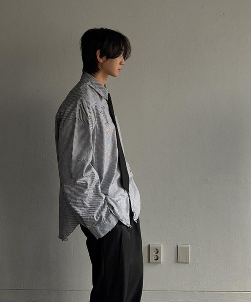 ASCLO（エジュクロ）の「【UNISEX】ASCLO／ダメージストライプシャツ（シャツ/ブラウス・メンズ・ブラック・FREE）」の8枚目の写真