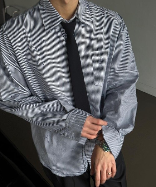 ASCLO（エジュクロ）の「【UNISEX】ASCLO／ダメージストライプシャツ（シャツ/ブラウス・メンズ・ブラック・FREE）」の11枚目の写真