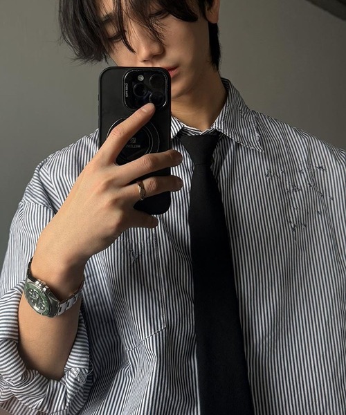 ASCLO（エジュクロ）の「【UNISEX】ASCLO／ダメージストライプシャツ（シャツ/ブラウス・メンズ・ブラック・FREE）」の13枚目の写真