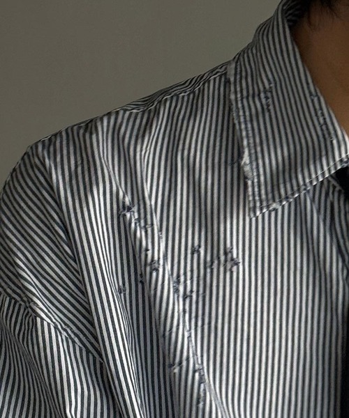 ASCLO（エジュクロ）の「【UNISEX】ASCLO／ダメージストライプシャツ（シャツ/ブラウス・メンズ・ブラック・FREE）」の14枚目の写真
