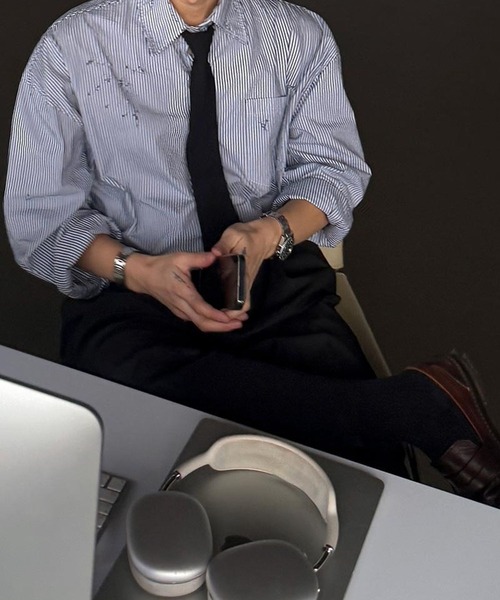 ASCLO（エジュクロ）の「【UNISEX】ASCLO／ダメージストライプシャツ（シャツ/ブラウス・メンズ・ブラック・FREE）」の18枚目の写真