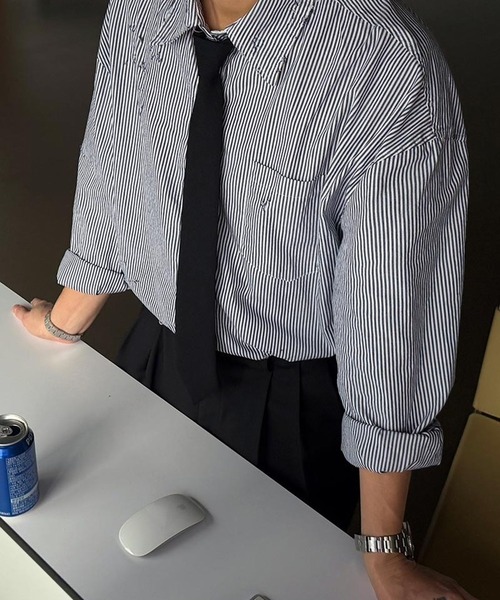 ASCLO（エジュクロ）の「【UNISEX】ASCLO／ダメージストライプシャツ（シャツ/ブラウス・メンズ・ブラック・FREE）」の19枚目の写真