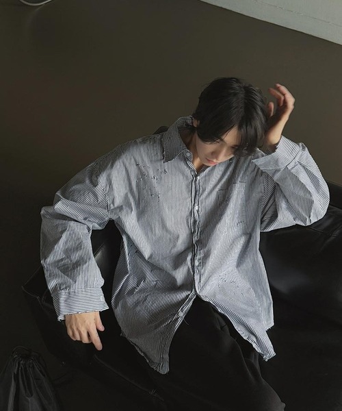 ASCLO（エジュクロ）の「【UNISEX】ASCLO／ダメージストライプシャツ（シャツ/ブラウス・メンズ・ブラック・FREE）」の21枚目の写真