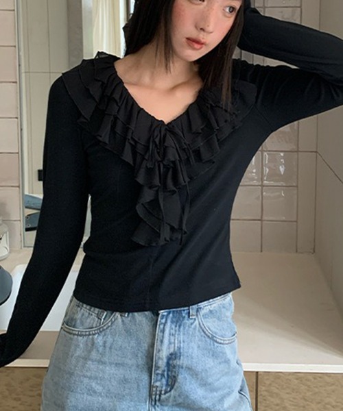Girly Doll(ガーリードール)の「フリルデザインカットソー(Tシャツ/カットソー・レディース・ブラック/パープル/レッド・F)」の18枚目の写真