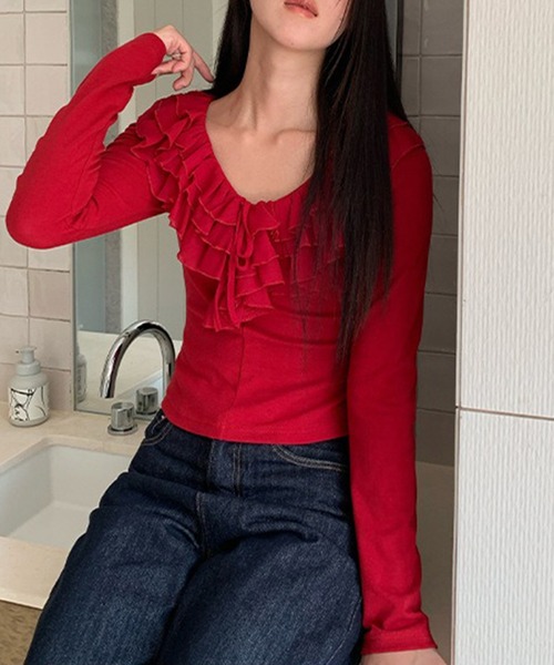 Girly Doll(ガーリードール)の「フリルデザインカットソー(Tシャツ/カットソー・レディース・ブラック/パープル/レッド・F)」の13枚目の写真