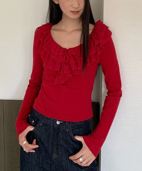 Girly Doll(ガーリードール)の「フリルデザインカットソー(Tシャツ/カットソー・レディース・ブラック/パープル/レッド・F)」の12枚目の写真
