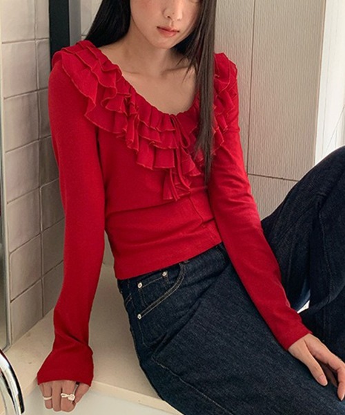 Girly Doll(ガーリードール)の「フリルデザインカットソー(Tシャツ/カットソー・レディース・ブラック/パープル/レッド・F)」の11枚目の写真