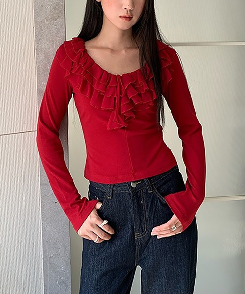 Girly Doll(ガーリードール)の「フリルデザインカットソー(Tシャツ/カットソー・レディース・ブラック/パープル/レッド・F)」の10枚目の写真