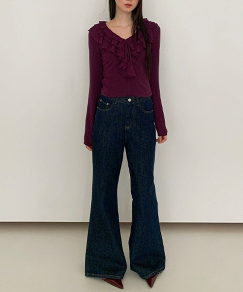Girly Doll(ガーリードール)の「フリルデザインカットソー(Tシャツ/カットソー・レディース・ブラック/パープル/レッド・F)」の5枚目の写真