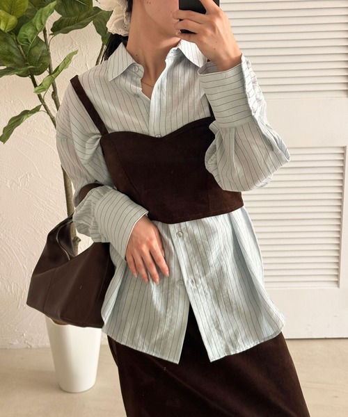 MUHET（ミュエータ）の「sheer stripe oversized shirt / シアーストライプオーバーシャツ（シャツ/ブラウス・レディース・ライトブルー/ベージュ・FREE）」の21枚目の写真