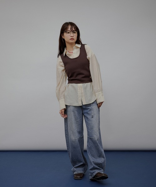 MUHET（ミュエータ）の「sheer stripe oversized shirt / シアーストライプオーバーシャツ（シャツ/ブラウス・レディース・ライトブルー/ベージュ・FREE）」の10枚目の写真