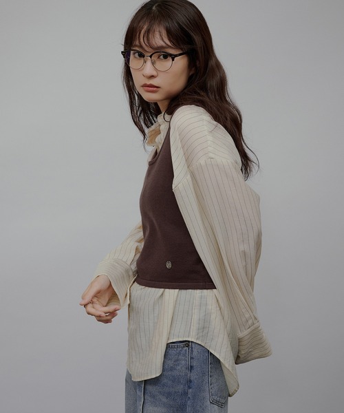 MUHET（ミュエータ）の「sheer stripe oversized shirt / シアーストライプオーバーシャツ（シャツ/ブラウス・レディース・ライトブルー/ベージュ・FREE）」の6枚目の写真