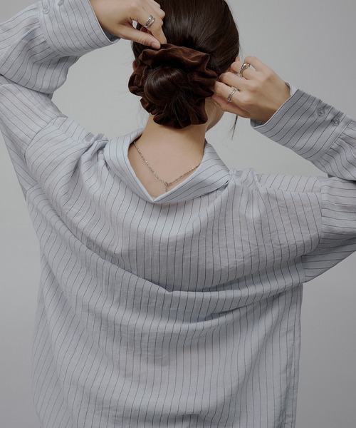 MUHET（ミュエータ）の「sheer stripe oversized shirt / シアーストライプオーバーシャツ（シャツ/ブラウス・レディース・ライトブルー/ベージュ・FREE）」の12枚目の写真