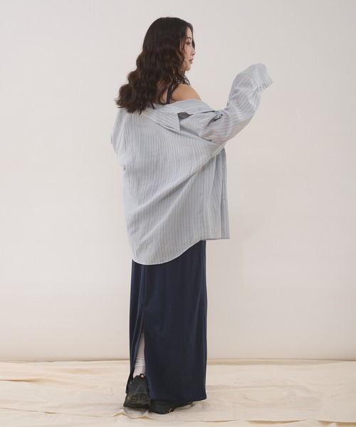 sheer stripe oversized shirt / シアーストライプオーバーシャツ