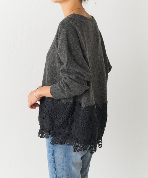 BEARDSLEY ビアズリー 裾 レース ニット ダーク グレー F BEARDSLEY ビアズリー 裾 レース ニット ダーク グレー F BEARDSLEY