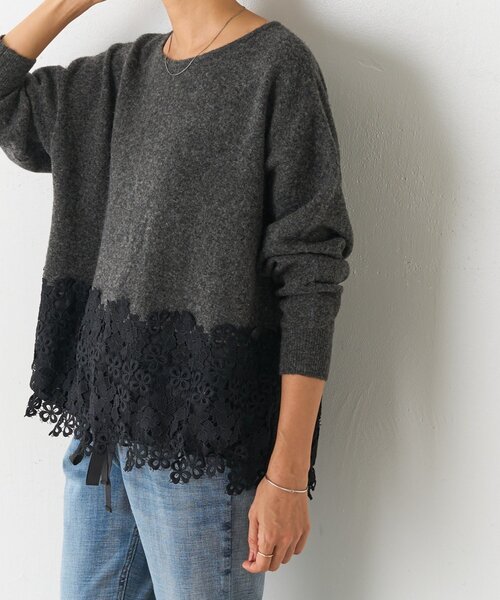 BEARDSLEY（ビアズリー）の「裾レースニット（ニット/セーター・レディース・チャコールグレー/ベージュ・FREE）」の6枚目の写真