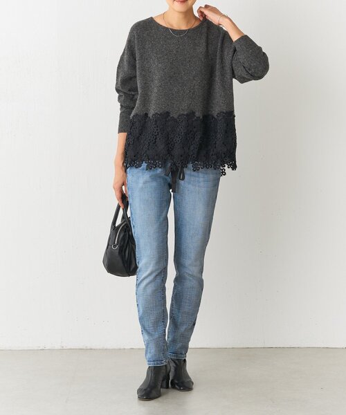 BEARDSLEY ビアズリー　裾レース　ニット　黒　ブラック 裾レースニット（ニット/セーター）｜BEARDSLEY（ビアズリー）の