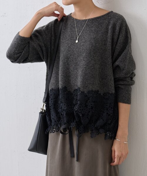 BEARDSLEY（ビアズリー）の「裾レースニット（ニット/セーター・レディース・チャコールグレー/ベージュ・FREE）」の13枚目の写真