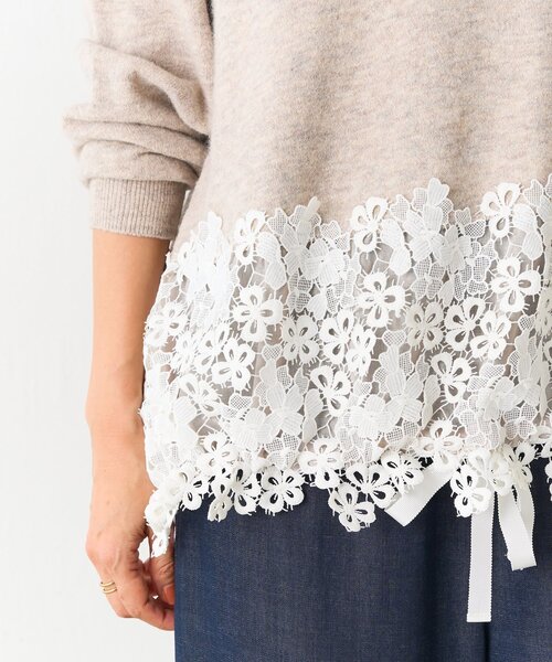 美品！ビアズリー 裾レースニット⭐︎ダークグレー　F BEARDSLEY ニット セーター 裾レースニット レディース