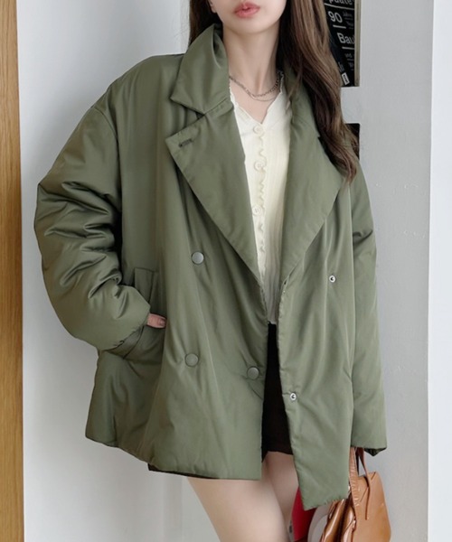 TREOVER（トレオーバー）の「綺麗めデザインに落とし込んだ中綿コート（テーラードジャケット・レディース・ブラック/アイボリー/カーキ・FREE）」の12枚目の写真