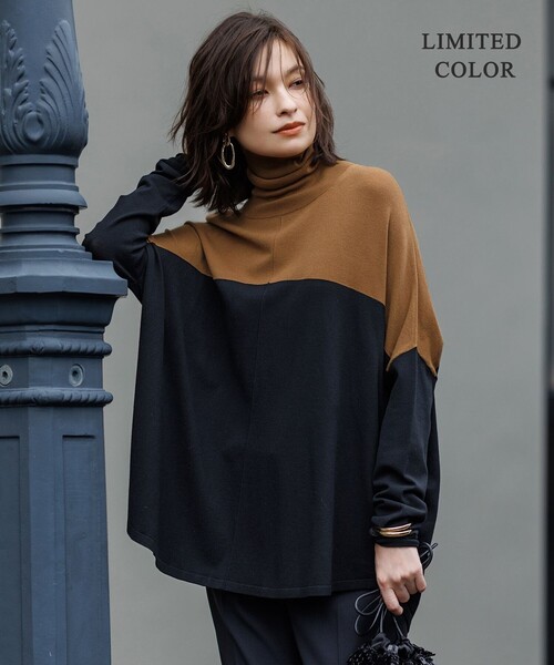 ICB(アイシービー)の「ヴィスコースワイド タートルネックプルオーバー(ニット/セーター・レディース・黄土色系1/ダルブルー系/黄土色系3/オレンジ系1/ブラック系/ライトイエロー系1/ライトイエロー系3/グリーン/ネイビー/ブルー系その他・X-SMALL/SMALL)」の3枚目の写真