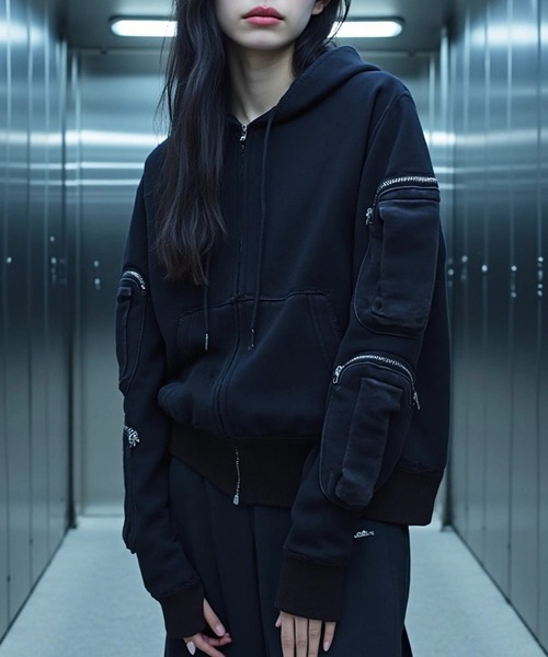 .KOM(ドットコム)の「A'GEM/9 × .kom 『.KOM/ドットケーオーエム』 Vintage Wash Zip-Up Hoodie/ヴィンテージウォッシュ ジップアップパーカー(パーカー・レディース・ブラック・FREE)」の9枚目の写真