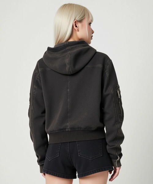 .KOM(ドットコム)の「A'GEM/9 × .kom 『.KOM/ドットケーオーエム』 Vintage Wash Zip-Up Hoodie/ヴィンテージウォッシュ ジップアップパーカー(パーカー・レディース・ブラック・FREE)」の8枚目の写真