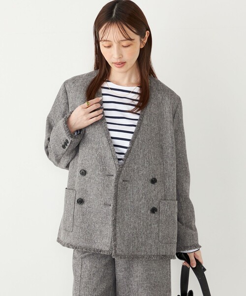 Malle (マル）ヘリンボーンジャケット グレー M セール】SHIPS Colors:フリンジ ヘリンボーン ジャケット（テーラード