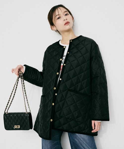 UNTITLED（アンタイトル）の「【 TRADITIONAL WEATHERWEAR 】アークリー Aライン ミドルコート（ノーカラーコート・レディース・アイボリー/ブラック・02）」の2枚目の写真
