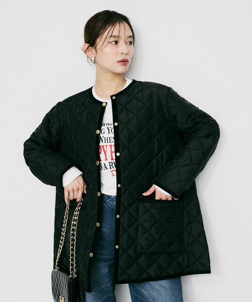 UNTITLED（アンタイトル）の「【 TRADITIONAL WEATHERWEAR 】アークリー Aライン ミドルコート（ノーカラーコート・レディース・アイボリー/ブラック・02）」の8枚目の写真