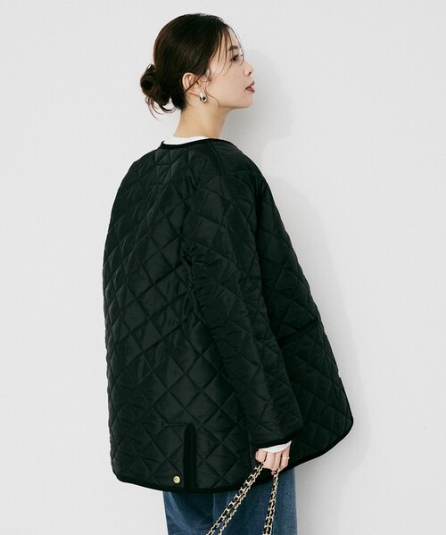 UNTITLED（アンタイトル）の「【 TRADITIONAL WEATHERWEAR 】アークリー Aライン ミドルコート（ノーカラーコート・レディース・アイボリー/ブラック・02）」の9枚目の写真