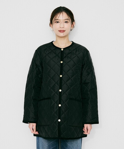 UNTITLED（アンタイトル）の「【 TRADITIONAL WEATHERWEAR 】アークリー Aライン ミドルコート（ノーカラーコート・レディース・アイボリー/ブラック・02）」の12枚目の写真
