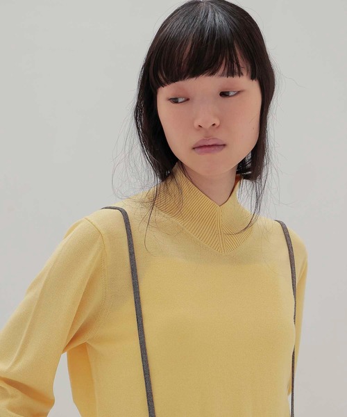 DRESSLAVE(ドレスレイブ)の「basolan wool V highneck pullover(バソランウールVハイネックプルオーバー)(ニット/セーター・レディース・ネイビー/イエロー・38)」の14枚目の写真