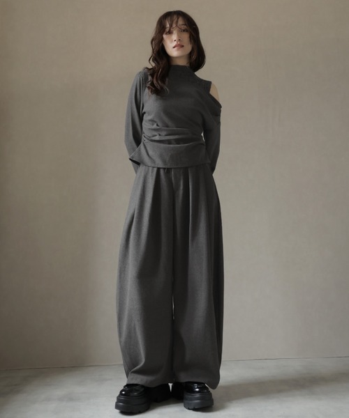 Ulysses（ユリシス）の「【3set】レースタンクレイヤードワンショルカットソー＆ワイドパンツ（セットアップ・レディース・ブラック/グレー・M/S）」の18枚目の写真