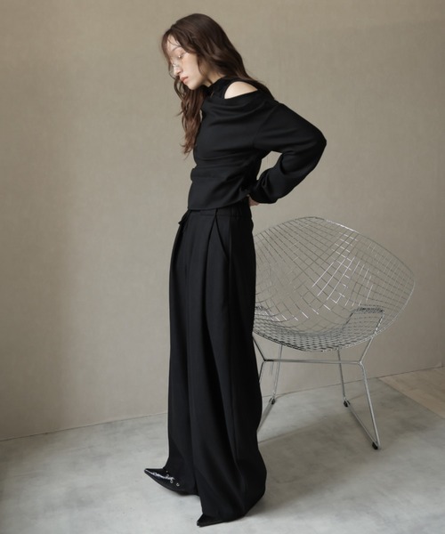 Ulysses（ユリシス）の「【3set】レースタンクレイヤードワンショルカットソー＆ワイドパンツ（セットアップ・レディース・ブラック/グレー・M/S）」の7枚目の写真