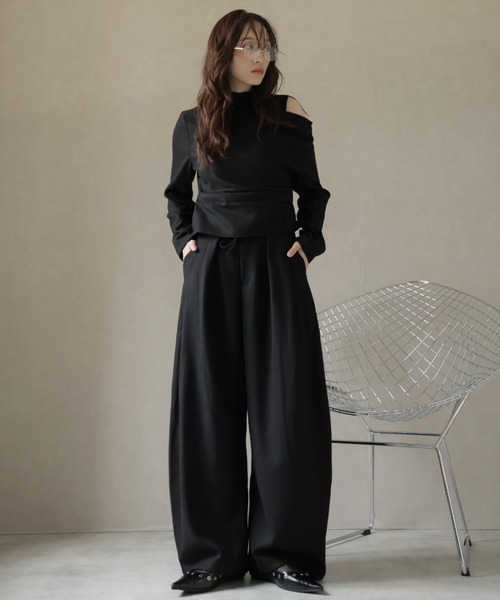 Ulysses（ユリシス）の「【3set】レースタンクレイヤードワンショルカットソー＆ワイドパンツ（セットアップ・レディース・ブラック/グレー・M/S）」の9枚目の写真