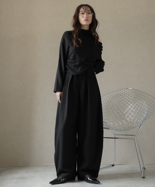 Ulysses（ユリシス）の「【3set】レースタンクレイヤードワンショルカットソー＆ワイドパンツ（セットアップ・レディース・ブラック/グレー・M/S）」の10枚目の写真