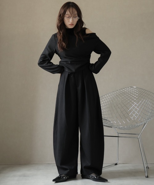 Ulysses（ユリシス）の「【3set】レースタンクレイヤードワンショルカットソー＆ワイドパンツ（セットアップ・レディース・ブラック/グレー・M/S）」の11枚目の写真