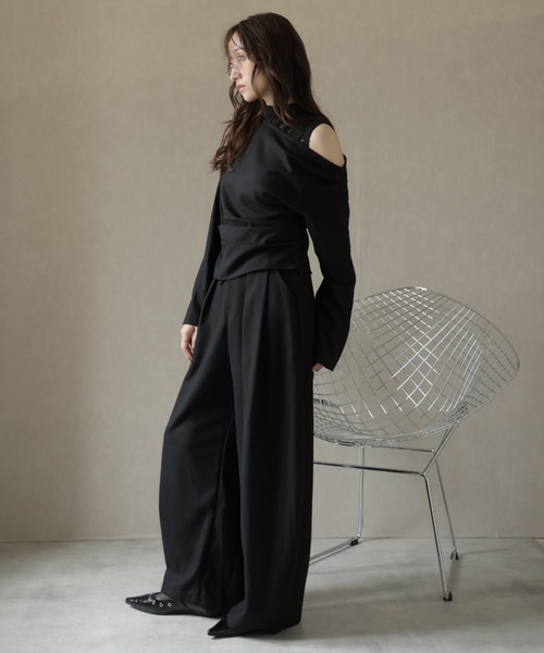 Ulysses（ユリシス）の「【3set】レースタンクレイヤードワンショルカットソー＆ワイドパンツ（セットアップ・レディース・ブラック/グレー・M/S）」の12枚目の写真